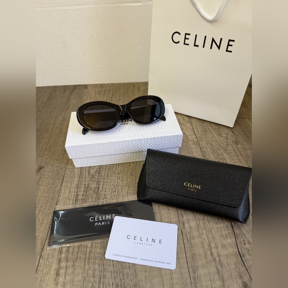 Celine Triomphe Oval Black Sunglasses - Picture 5 of 11